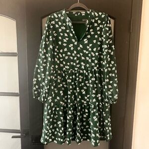 Jessica Howard tiered dress emerald green with white floral print size 16